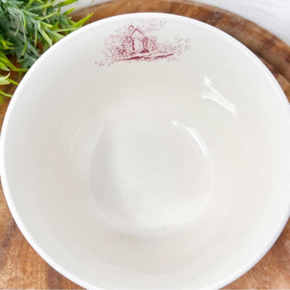 Vintage Abbey Red Transferware Bowl English Cottage Farmhouse Decor Pink - Picture 7 of 7